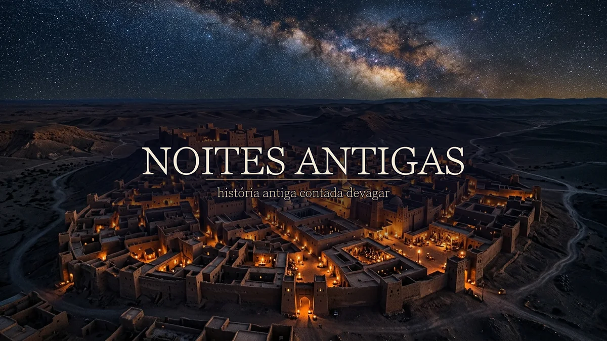 Noites Antigas — uma cidade antiga iluminada sob o céu estrelado